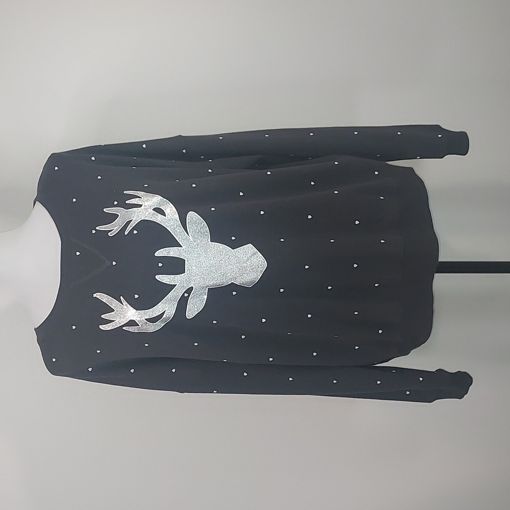 Fifth Sun Black White Hearts Silver Glitter Deer Holiday Sweatshirt Size Large